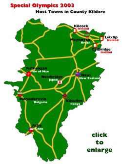 Map of Host Towns for Special Olympics 2003 in Kildare